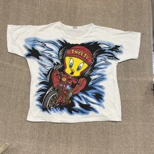 Vintage tweety looney tunes chopper shirt mens xl white 1990s full graphic
